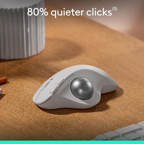 Logitech Ergo M575S Wireless Trackball Mouse, Wireless Ergonomic Mouse with Bluetooth and Encrypted Dongle, Comfortable Thumb Control, Precise and Smooth Tracking, for PC/Mac - Off- White Silver Ball in Saudi Arabia