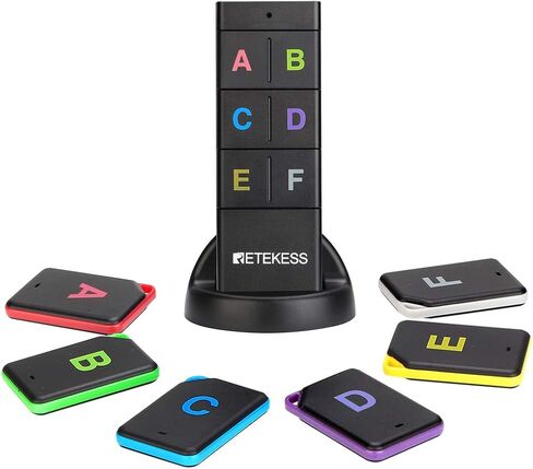 Retekess TH104 Key Finder، محدد موقع العنصر اللاسلكي، صوت صفير 85 ديسيبل، دعم جهاز التحكم عن بعد، نطاق عمل 131 قدم، 6 أجهزة استقبال للحيوانات الأليفة، المحفظة، تتبع المفاتيح in Saudi Arabia