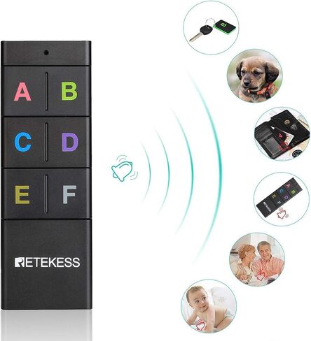 Retekess TH104 Key Finder، محدد موقع العنصر اللاسلكي، صوت صفير 85 ديسيبل، دعم جهاز التحكم عن بعد، نطاق عمل 131 قدم، 6 أجهزة استقبال للحيوانات الأليفة، المحفظة، تتبع المفاتيح in Saudi Arabia