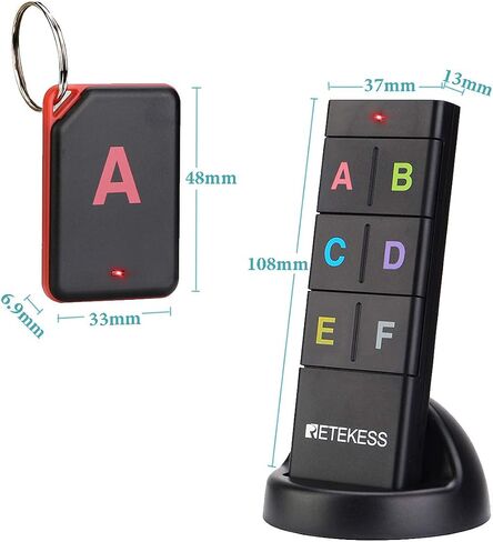 Retekess TH104 Key Finder، محدد موقع العنصر اللاسلكي، صوت صفير 85 ديسيبل، دعم جهاز التحكم عن بعد، نطاق عمل 131 قدم، 6 أجهزة استقبال للحيوانات الأليفة، المحفظة، تتبع المفاتيح in Saudi Arabia