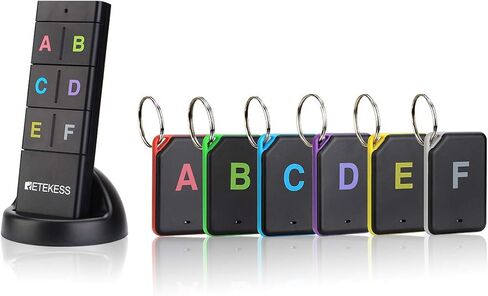 Retekess TH104 Key Finder، محدد موقع العنصر اللاسلكي، صوت صفير 85 ديسيبل، دعم جهاز التحكم عن بعد، نطاق عمل 131 قدم، 6 أجهزة استقبال للحيوانات الأليفة، المحفظة، تتبع المفاتيح in Saudi Arabia