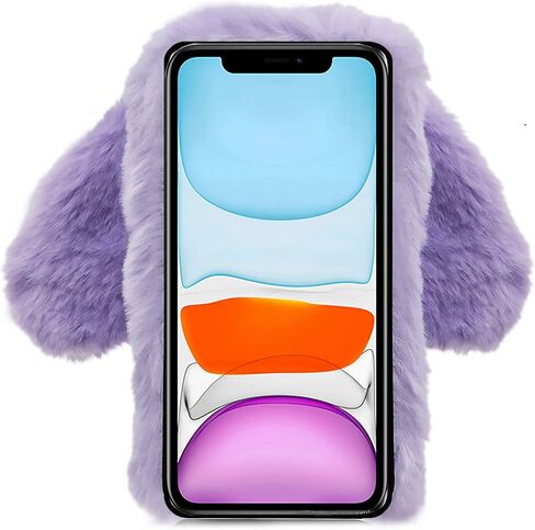 Rabbit Ear Case for Moto G Play 2024 4G,Crossbody Strap Case Fuzzy Fluffy Cute Girls Kids Plush Ball Bunny Fur Case Soft Bumper Protective Cover,Purple in Kuwait