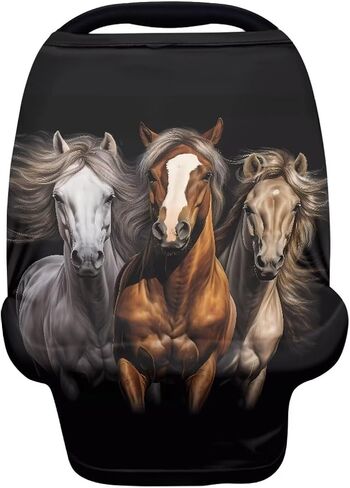 ZFRXIGN Horse Car Seat Cover for Babies Girls Stuff Nursing Cover, Stretchy Infant Carseat Canopy, Multi Use Cover Shopping Cart/High Chair/Stroller Covers Black in Kuwait