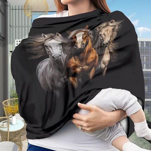 ZFRXIGN Horse Car Seat Cover for Babies Girls Stuff Nursing Cover, Stretchy Infant Carseat Canopy, Multi Use Cover Shopping Cart/High Chair/Stroller Covers Black in Kuwait