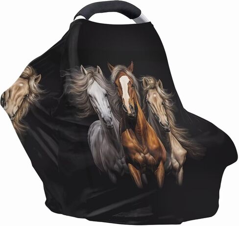 ZFRXIGN Horse Car Seat Cover for Babies Girls Stuff Nursing Cover, Stretchy Infant Carseat Canopy, Multi Use Cover Shopping Cart/High Chair/Stroller Covers Black in Kuwait