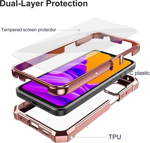 حافظة Ailiber لهاتف Xcover 6 Pro مع واقي شاشة، حافظة شفافة لهاتف Samsung Galaxy X Cover 6 Pro، طبقة مزدوجة مقاومة للصدمات، شفاف شفاف [مضاد للأصفرار]، غطاء نحيف مقاوم للخدش - ذهبي وردي in Kuwait