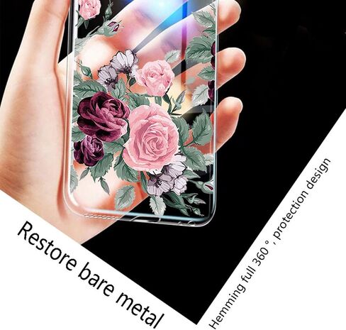 Phone Case for Samsung Galaxy F13 (6.6"), Full Body Soft TPU Shockproof Protection Case with 360° Rotation Ring Kickstand Anti-Scratch Bumper Back Cover for Samsung Galaxy F13 - Rose Flower in Kuwait