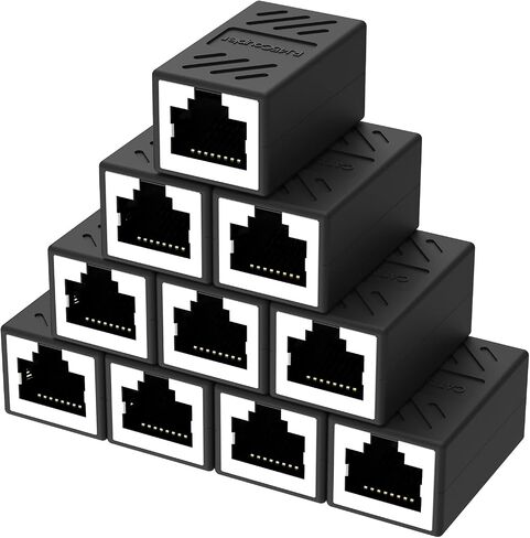 وصلة مفاتيح محول إيثرنت RJ45 مدمجة لـ Cat8/Cat7/Cat6/Cat5e/Cat5، موسع كابل إيثرنت أنثى إلى أنثى لمودم جهاز التوجيه PC PS5 Xbox (10 عبوات سوداء) in Saudi Arabia