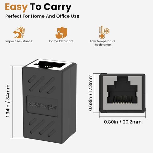 وصلة مفاتيح محول إيثرنت RJ45 مدمجة لـ Cat8/Cat7/Cat6/Cat5e/Cat5، موسع كابل إيثرنت أنثى إلى أنثى لمودم جهاز التوجيه PC PS5 Xbox (10 عبوات سوداء) in Saudi Arabia