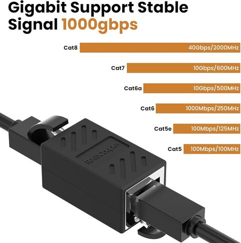 وصلة مفاتيح محول إيثرنت RJ45 مدمجة لـ Cat8/Cat7/Cat6/Cat5e/Cat5، موسع كابل إيثرنت أنثى إلى أنثى لمودم جهاز التوجيه PC PS5 Xbox (10 عبوات سوداء) in Saudi Arabia