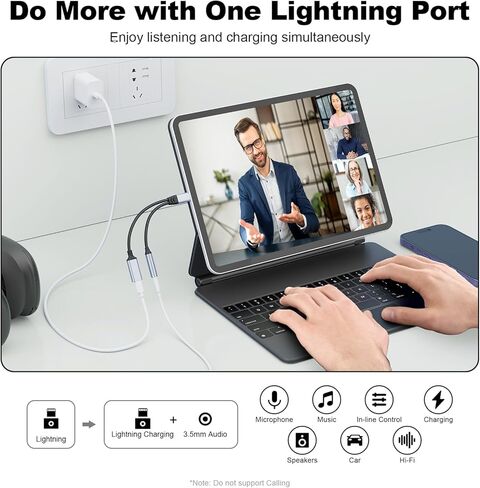 لايتنينج إلى 3.5 ملم محول مقبس سماعة الرأس 2 في 1 محول سماعة رأس آيفون Aux محول الصوت والشاحن دونجل كابل مقسم سماعات محول سماعات الرأس لآيفون 14 13 12 11 XS XR X 8 7 آيباد in Kuwait