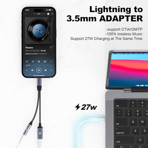 لايتنينج إلى 3.5 ملم محول مقبس سماعة الرأس 2 في 1 محول سماعة رأس آيفون Aux محول الصوت والشاحن دونجل كابل مقسم سماعات محول سماعات الرأس لآيفون 14 13 12 11 XS XR X 8 7 آيباد in Kuwait