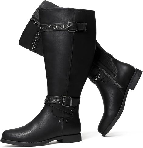 Luoika Women's Extra Wide Calf Knee High Boots, Chunky Low Heel Plus Size Boots Motocycle Ridding Boots. in Kuwait