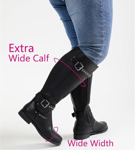 Luoika Women's Extra Wide Calf Knee High Boots, Chunky Low Heel Plus Size Boots Motocycle Ridding Boots. in Kuwait