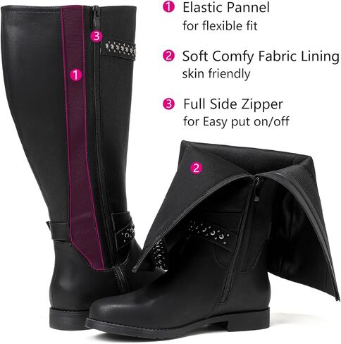 Luoika Women's Extra Wide Calf Knee High Boots, Chunky Low Heel Plus Size Boots Motocycle Ridding Boots. in Kuwait