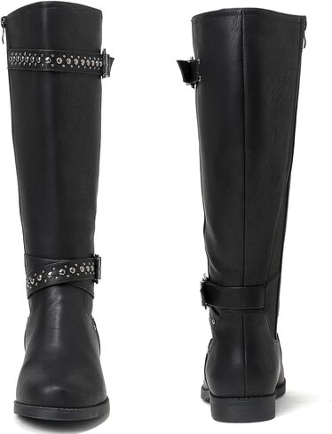 Luoika Women's Extra Wide Calf Knee High Boots, Chunky Low Heel Plus Size Boots Motocycle Ridding Boots. in Kuwait