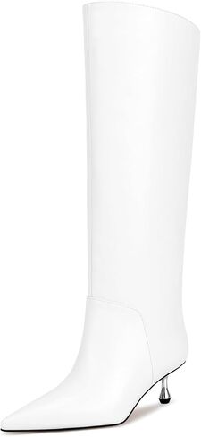 wetkiss Knee High Boots for Women Low Stiletto Drop Heel Boots Pointed Toe Long Boots Fashion Dress Tall Boots Party Date Festival in Saudi Arabia