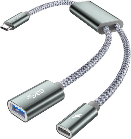 محول كابل Basesailor USB C OTG مع مصدر طاقة، شحن من النوع C إلى 100 واط PD وشاحن مقسم USB 3.0، Thunderbolt 3 لهاتف iPhone 16 15 Pro، Google TV Chromecast 2020، MacBook، iPad Air 4 5، S24 S23 in Kuwait