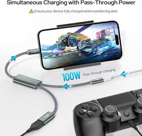 محول كابل Basesailor USB C OTG مع مصدر طاقة، شحن من النوع C إلى 100 واط PD وشاحن مقسم USB 3.0، Thunderbolt 3 لهاتف iPhone 16 15 Pro، Google TV Chromecast 2020، MacBook، iPad Air 4 5، S24 S23 in Kuwait