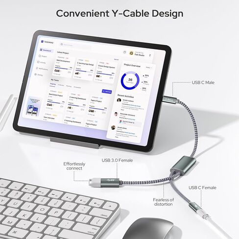 محول كابل Basesailor USB C OTG مع مصدر طاقة، شحن من النوع C إلى 100 واط PD وشاحن مقسم USB 3.0، Thunderbolt 3 لهاتف iPhone 16 15 Pro، Google TV Chromecast 2020، MacBook، iPad Air 4 5، S24 S23 in Kuwait