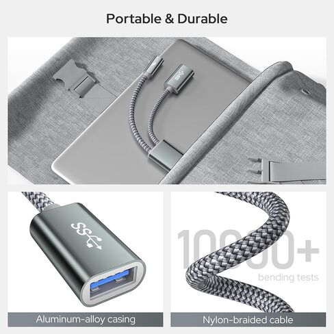 محول كابل Basesailor USB C OTG مع مصدر طاقة، شحن من النوع C إلى 100 واط PD وشاحن مقسم USB 3.0، Thunderbolt 3 لهاتف iPhone 16 15 Pro، Google TV Chromecast 2020، MacBook، iPad Air 4 5، S24 S23 in Kuwait