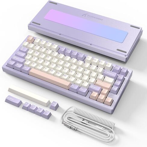 ATTACK SHARK X75-QMK Wireless Mechanical Gaming Keyboard - CNC Aluminum Alloy Shell, Customizable RGB Lighting Gasket Mount, Tri-Mode (2.4G/BT/Wired), VIA Compatible for WIN/MAC/PS4/Xbox-Purple White in Saudi Arabia