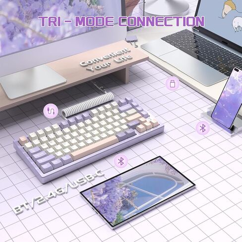 ATTACK SHARK X75-QMK Wireless Mechanical Gaming Keyboard - CNC Aluminum Alloy Shell, Customizable RGB Lighting Gasket Mount, Tri-Mode (2.4G/BT/Wired), VIA Compatible for WIN/MAC/PS4/Xbox-Purple White in Saudi Arabia