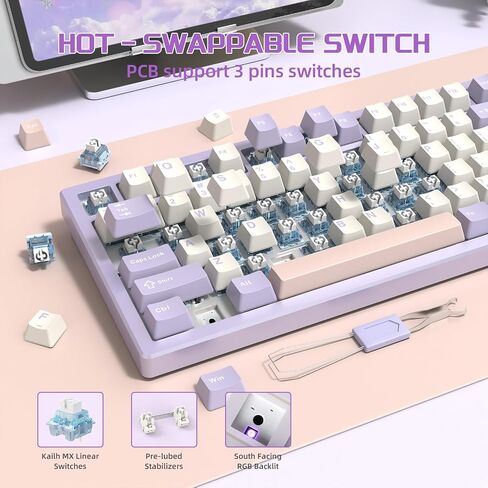 ATTACK SHARK X75-QMK Wireless Mechanical Gaming Keyboard - CNC Aluminum Alloy Shell, Customizable RGB Lighting Gasket Mount, Tri-Mode (2.4G/BT/Wired), VIA Compatible for WIN/MAC/PS4/Xbox-Purple White in Saudi Arabia