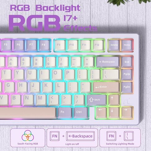 ATTACK SHARK X75-QMK Wireless Mechanical Gaming Keyboard - CNC Aluminum Alloy Shell, Customizable RGB Lighting Gasket Mount, Tri-Mode (2.4G/BT/Wired), VIA Compatible for WIN/MAC/PS4/Xbox-Purple White in Saudi Arabia