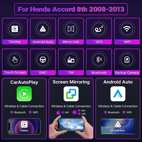 راديو ستيريو للسيارة Leadfan Android 12 لسيارة Honda Accord 8th 2008 2009 2010 2011 2012 2013، متوافق مع Apple Carplay Android Auto 10.1 بوصة شاشة لمس WIFI Bluetooth GPS Navigation Camera (2G+32G) in Saudi Arabia