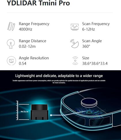 WayPonDEV Tmini Pro ToF Lidar Scanner 360 Degrees 2D Sensor,12Hz Scan Rate and 12m Ranging Distance Rplidar for ROS Robot Obstacle Avoidance and Navigation in Kuwait