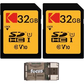Kodak 32GB Class 10 UHS-I SDHC Memory Card (2-Pack) Bundle with Focus USB Card Reader (3 Items)