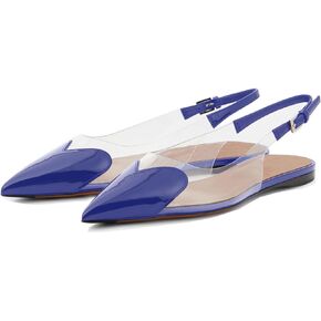 Women's Cute Heart Clear PVC Slingback Flats Closed Pointed Toe with Buckle Low Heels Comfortable Slip On Ballet Flat Sandals Work Wedding Dress Shoes for Ladies