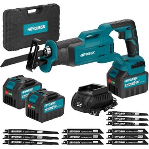 21V Brushless Reciprocating Saw,2×6.0Ah Battery Cordless Power Sawzaw 28mm 3500 SPM High-Performance Saws with 12 Saw Blades, Recíproca for Heavy-Duty Materials Cutting Wood Metal & PVC