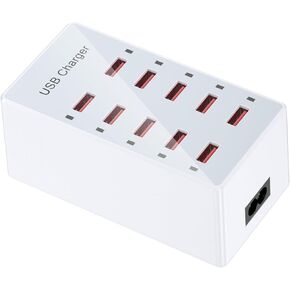 USB Charger 10-Ports USB Charging Station for Multiple Devices USB Wall Charger Power Hub Strip Smart Plug Charging Dock Block Compatible for iPhone Xs/XR,iPad,iPod,Laptops and Smart Phones
