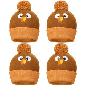 Suhine 4 Pcs Turkey Hat Thanksgiving Beanie Funny Turkey Knitted Cap Photo Prop Christmas Beanie for Adult(Light Brown)