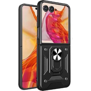 Ysnzaq Armor Case for Motorola Razr 50 Ultra/Razr+ 2024, Military Grade Durable Shockproof Protective Phone Case with Kickstand for Motorola Razr 50 Ultra/Razr+ 2024 SJ Black