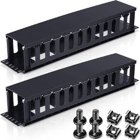 Taiyin 8 Pcs 2U Horizontal Mount Cable Management 19 Inch Cable Management Panel 12 Slot Cable Rack Cable Duct Organizer Server Cable Raceways with Cover for Wire Network Rack Wall Mount Shelf Mount