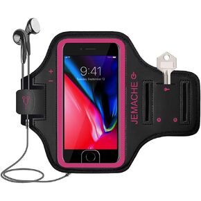 سوار ذراع iPhone 8 Plus، 7 Plus مع حامل سماعة أذن Pro، حزام ذراع للتمرين والجري من JEMACHE لهواتف iPhone 6/6S/8/7 Plus يدعم الوصول إلى معرف اللمس (داكن)