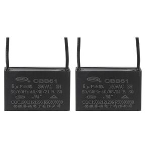 YOKIVE 2Pcs Ceiling Fan Capacitor CBB61, Metallized Polypropylene Film Capacitor Great for Fans Pumps Motors Running (6uF 250V AC 2 Wires 50/60Hz)
