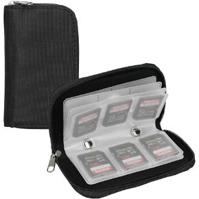 kwmobile Case for Micro SD/SD/SDHC - Memory Card Case with 22 Compartments - Vegan Leather and Plastic - Black