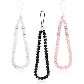 3Pcs Beaded Phone Lanyard Wrist Strap Beaded Cell Phone Lanyard Short Hand Wrist Lanyard Strap Crystal Cell Phone Lanyard Hand Wrist Lanyard Strap Beaded for Women's Wristlet