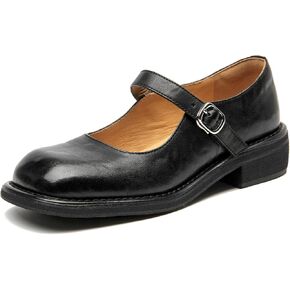 BEAU TODAY Mary Jane Shoes Women, Womens Mary Janes Flat, Fashion Square Toe Leather Ballet Flats Shoes, Business Comfort Ankle Strap Flats for Women Dressy