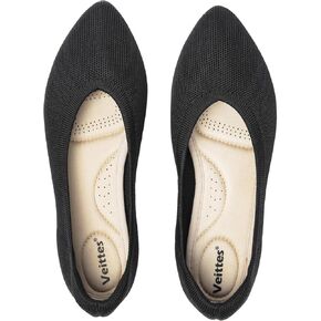 Veittes Women's Wide Width Flats Shoes, Comfortable Breathable Soft Ladies Slip on Knitted Ballet Shoes.