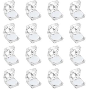 PATIKIL Clear Plastic Ring Boxes 1.8"x1.8", 16 Pcs Engagement Ring Holder Box Crystal Earrings Jewelry Box with Foam Insert for Wedding Ceremony Proposal Storage, Red