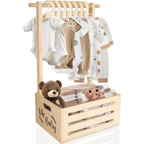 Wooden Baby Shower Crate Closet, Oh Baby Baby Shower Decorations Baby Wooden Storage Crate with Handle Baby Shower Gifts Basket for Baby Boys Girls, Pregnancy Gifts for New Parents