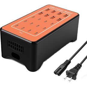 𝟐𝟎𝟐𝟒 𝗡𝗲𝘄 Multi USB Charger Station, RISWOJOR 20-Port 100W/20A Multiport USB Charging Station with Auto Detect with Type-C 3A for Smartphone Tablets Multiple Devices
