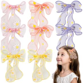 8 PCS Tulle Hair Clips Cute Tulle Bow Clip Large Daisy Hair Alligator Clips Colorful Hair Barrettes Handmade Cute Wedding Hair Accessories for Baby Girls Infants Toddler Teens Women