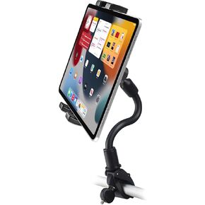 Gooseneck iPad Holder for Stroller, Adjustable Phone Tablet Holder Mount Pole Clamp for Baby Stroller, Shopping Cart, Indoor Cycling, Fit for iPad Pro/Mini/Air, iPhones, Galaxy Tab, 4.7-13" Devices