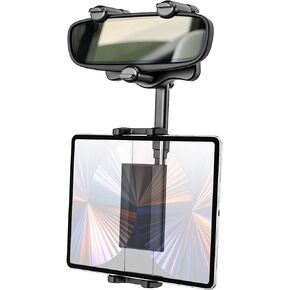 Rearview Mirror Car Tablet Holder, Car Rear View Mirror Tablet Mount, 360° Rotatable and Retractable Tablet Clip Compatible with iPad Pro 12.9 Air Mini, iPhone, Galaxy Tab, Z Fold, 4-13" Tablet